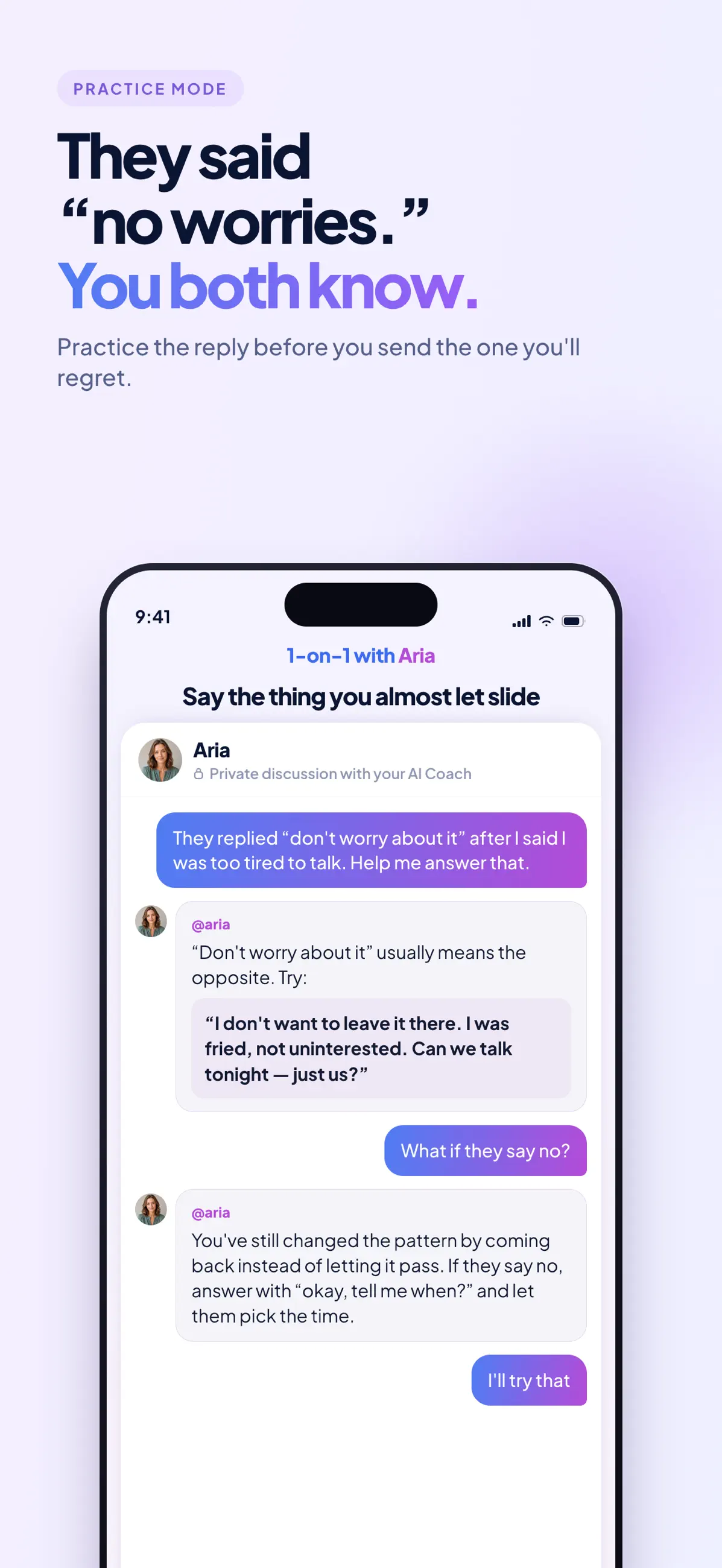 GoodTalk Practice Mode helping someone read between the lines and prepare a thoughtful reply.