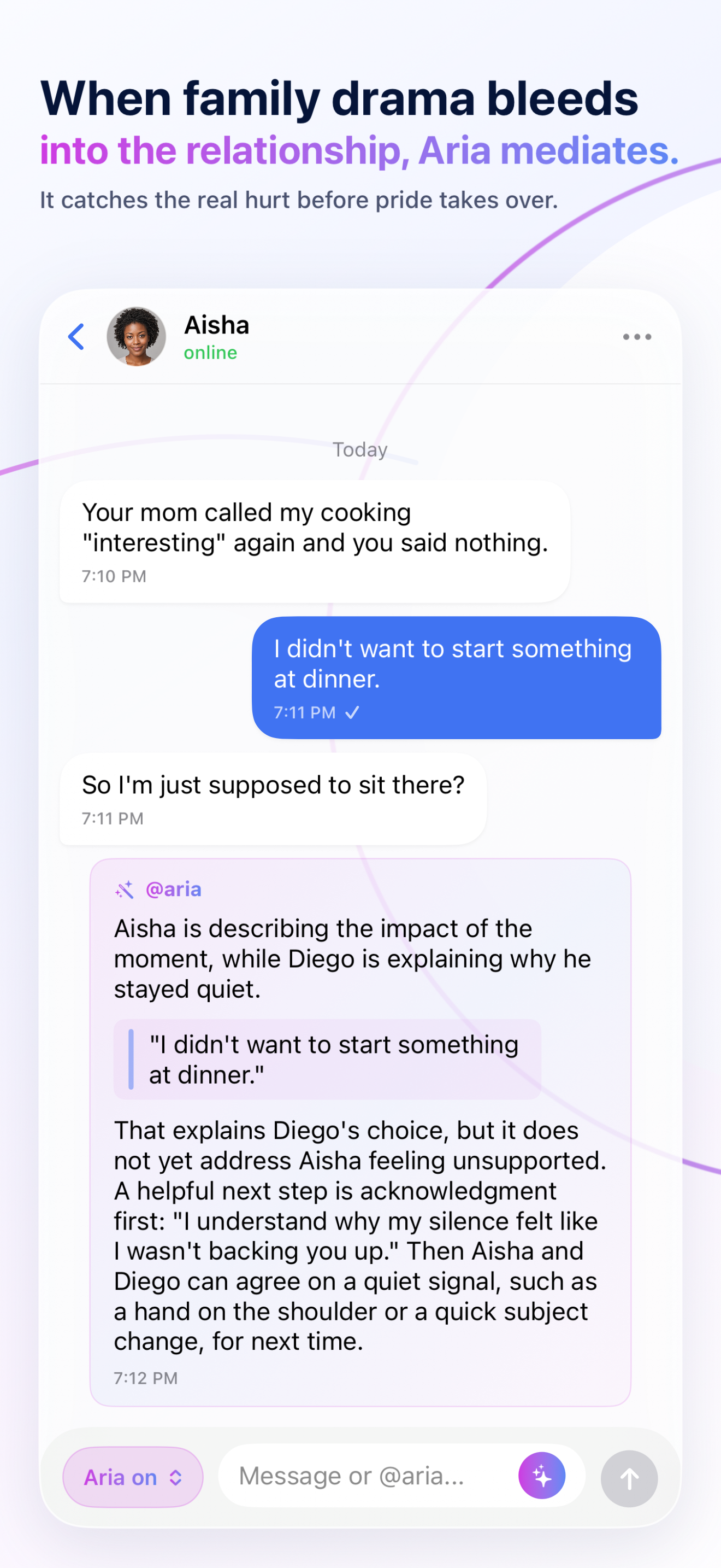 Aria helping partners work through a tense family interaction.